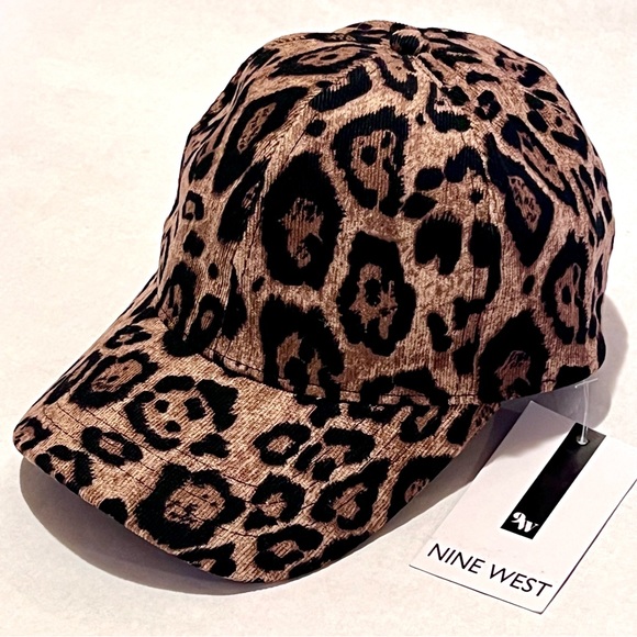 Nine West Leopard Corduroy Baseball Cap Hat Brown/Black - Picture 1 of 13
